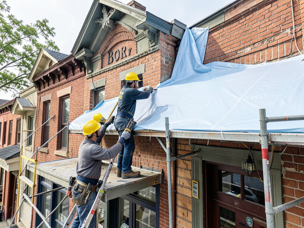 Flat roof replacement services for historic busine