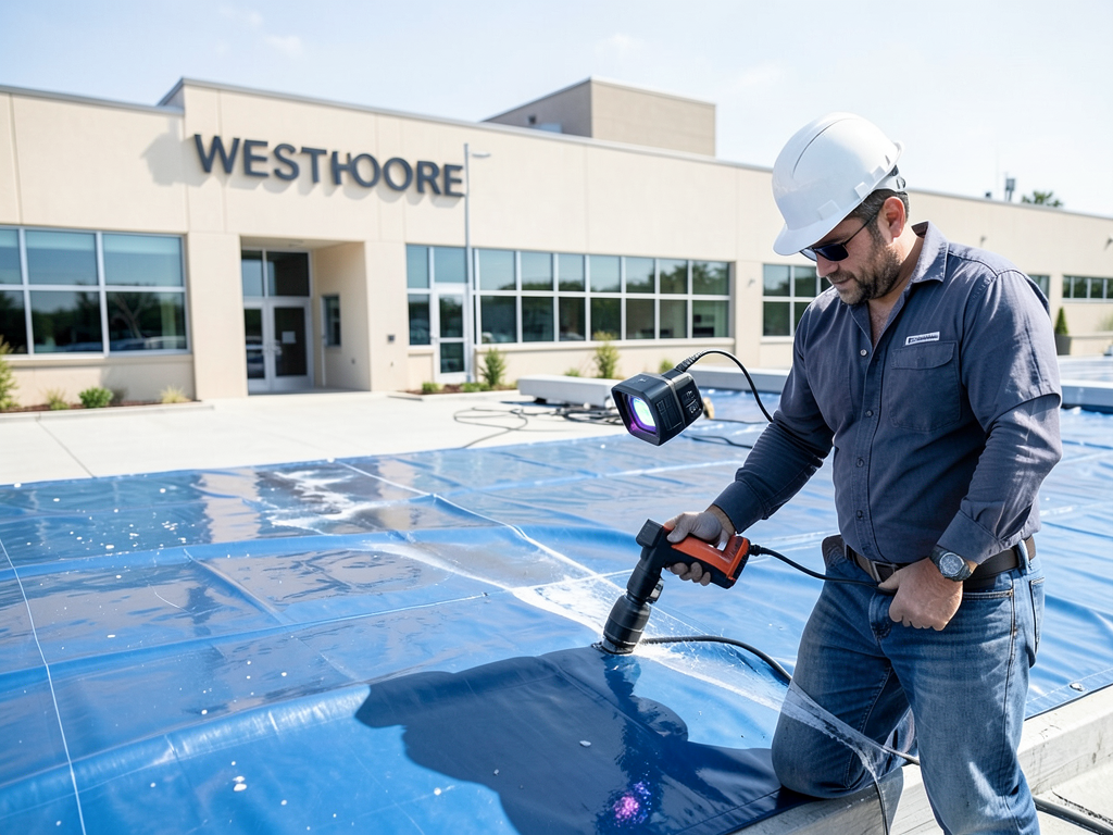 Repairing damaged scuppers and drainage systems on